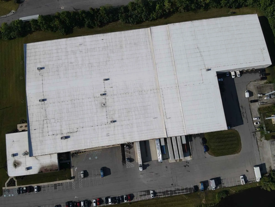 Aerial view of the new construction project completed by Seamless Roofing