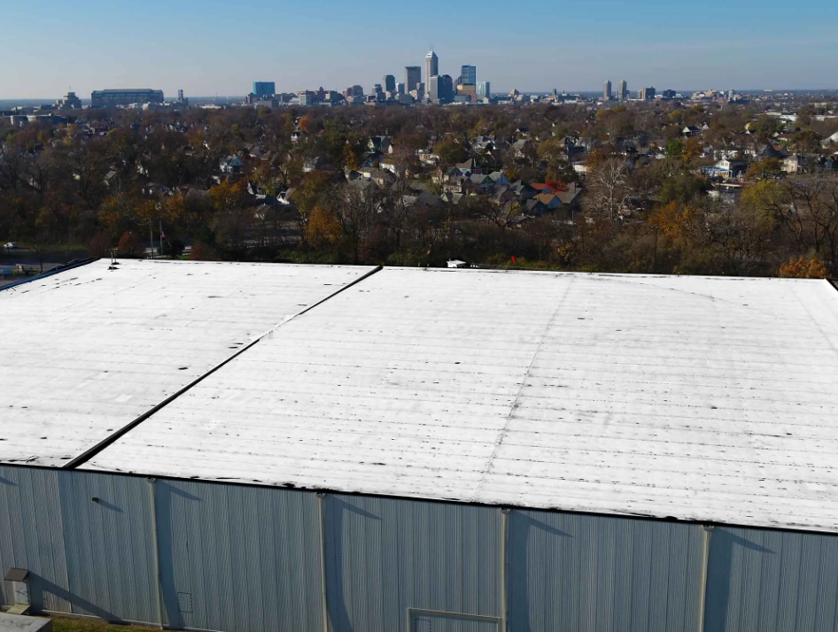 Aerial view of a distribution facility's roof replaced