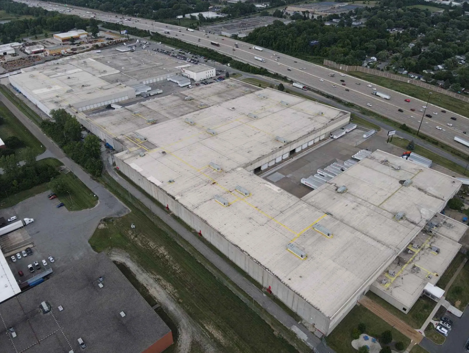 Aerial view of an industrial building within a completed inspection